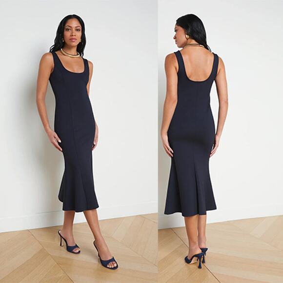 NEW L'Agence Bisous Sleeveless Scoop Neck Midi Dress Women's Midnight Size: XS - Picture 1 of 8